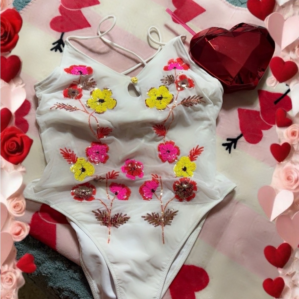 Floral Embroidered Women One Piece Swimsuit